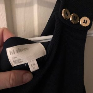 Navy dress with pleated skirt & gold buttons